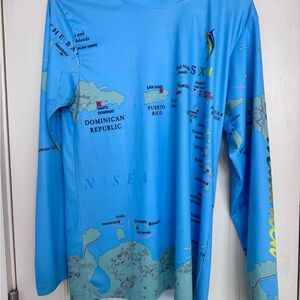 Blue Long Sleeve Map Print Shirt